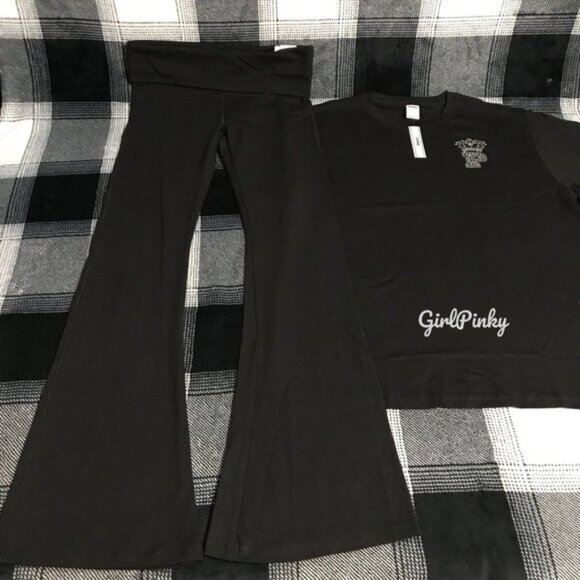 VS PINK FLARE LEGGINGS IN PURE BLACK BLING & CAMPUS TEE IN LIMITED EDITION XS-2X - Picture 7 of 10